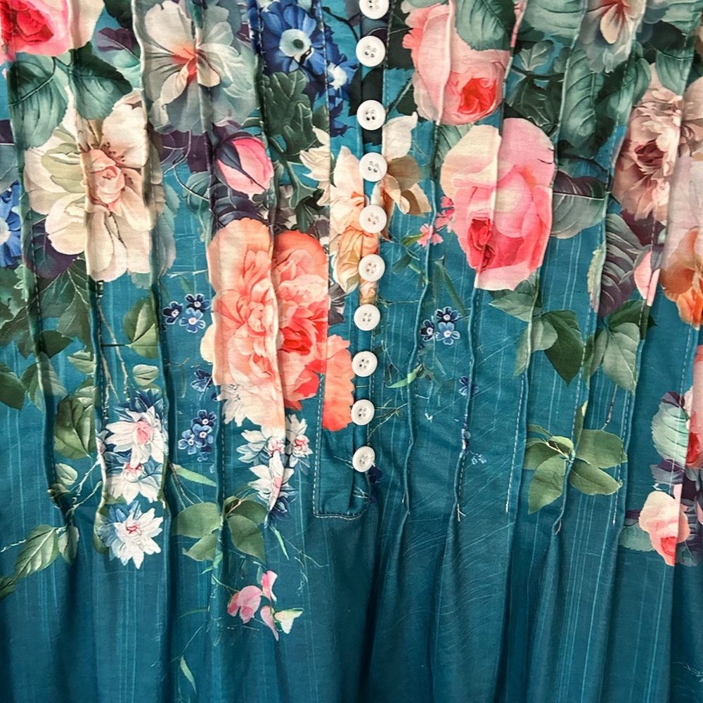 Women’s Turquoise Floral Shirt Size Large - Picture 7 of 7